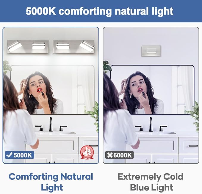 Torondo 360° Rotate LED Bathroom Vanity Light Fixtures, Acrylic Vanity Lights for Bathroom, Modern Wall Lighting Fixtures Over Mirror Living, Brushed Nickel, Natural White, 2-Light, 14-Inch