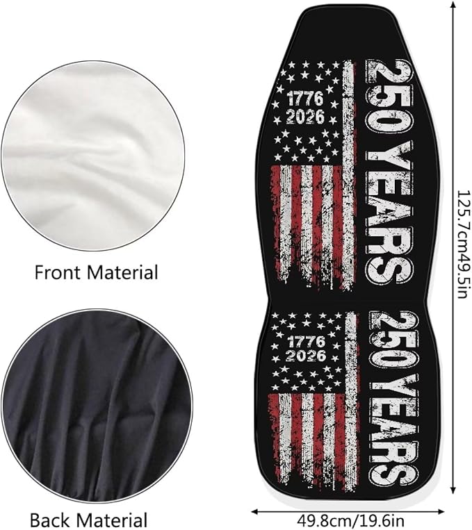 USA 250th Anniversary Car Seat Covers 2 Pcs Patriotic Car Seat Cover Removable Automotive Accessories Universal Fit for Most Cars SUVs and Sedans