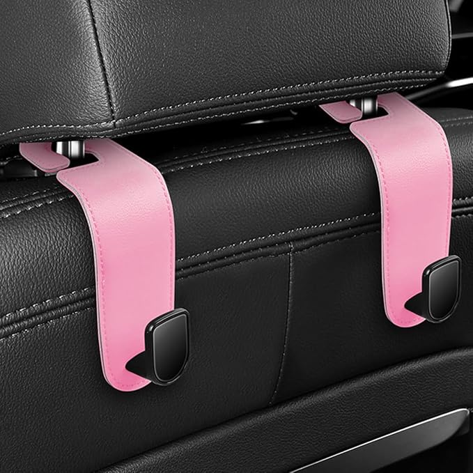 Car Seat Headrest Hook, 2PCS Vehicle Seat Back Hangers Organizer for Handbag Purse Coat, Automotive Interior Headrest Storage Hooks, Universal for SUV Automobile Truck (Pink)