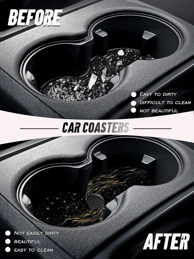 Car Cup Coasters,2 Pack Car Coaster,2.75inch Anti Slip and Absorbent Cars Coasters for Cup Holders,Neopren Accessories for Women,Cute Decor for Women (Black Desert)
