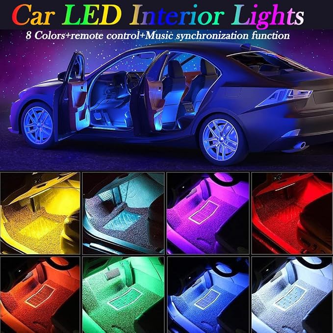 Car LED Interior Lights,Interior RGB Lights,8 Colors Car Atmosphere Lights,Car LED Strip Light with,Sync Music,5V USB Car Led Lights.