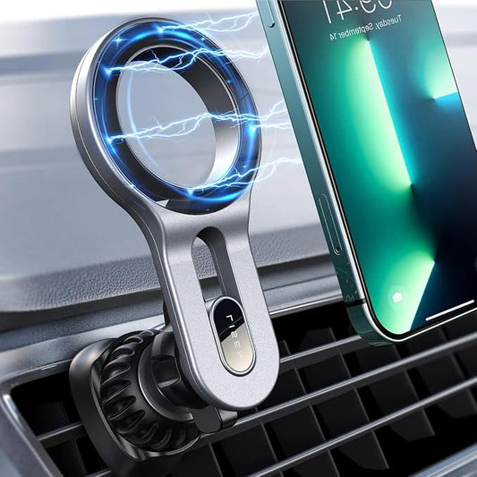 LISEN for MagSafe Car Mount, Magnetic Phone Holder for Car Vent Phone Mount | Hands Free Car Phone Mount, Super Magnetic Phone Mount, Gifts Car Accessories for Men Women, Silver Automotive Hood Vents