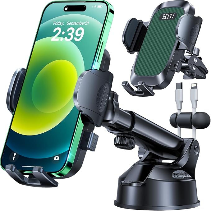 HTU 2026 Ultimate Best【True Military-Grade & Safety Cert】 Car Phone Holder | 【Upgraded 360 Rotation & 100LBS Strongest Suction】5-in-1 Truck Windshield Dashboard Vent Mount Stand for iPhone Android,Green