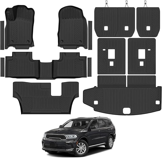 Custom Fit Floor Mats for 2016-2025 2026 Dodge Durango 7-Seater 2nd Row Bench Seats, All Weather TPE Floor Liners with Trunk Mat & Backrest Mats & Door Sill Guard, Full Set Interior Accessories