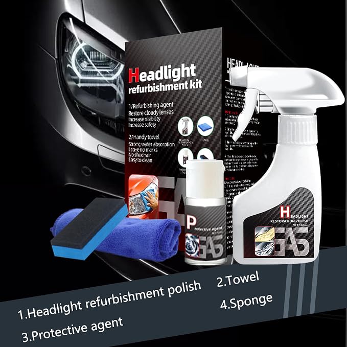 Headlight Restoration Kit,Automotive Headlight Restoration Fluid,Headlight Cleaner,Headlight Refurbishing Agent,Multifunctional Car Headlight Polishing for All Vehicle Types