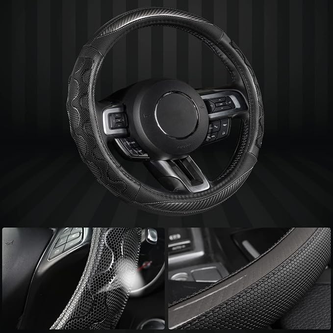 GIANT PANDA Car Steering Wheel Cover for Ford Escape Edge EcoSport Bronco Sport Explorer,3D Sporty Design,Gray