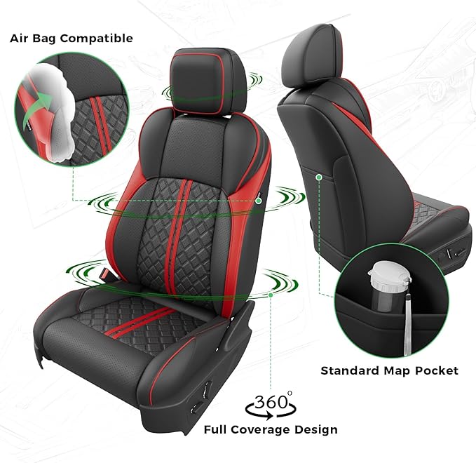 Custom Seat Covers for Tacoma 4th Gen 2024 2025 2026 Double Cab SR5/TRD Sport/TRD Off-Road/SR Full Set with Console Covers, Waterproof Leather Back and Front Seat Protectors Black Red