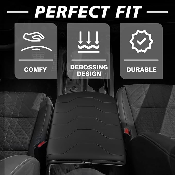 Muslogy Center Console Armrest Cover Fit for Kia Telluride 2020-2025 2026 Accessories, Comfort Armrest Pad Console Lid Cushion Vegan Leather Regular Thick