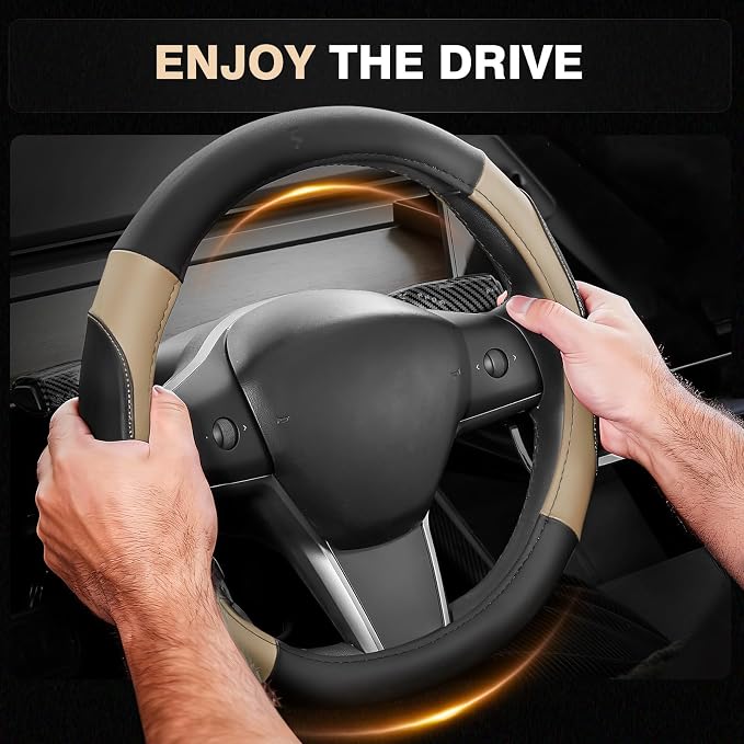 FLORICH Car Steering Wheel Cover, Microfiber Leather Steering Wheel Covers with Anti-Slip Lining, Breathable Elastic Car Steering Wheel Protector, Universal Standard Size 14-15 inch