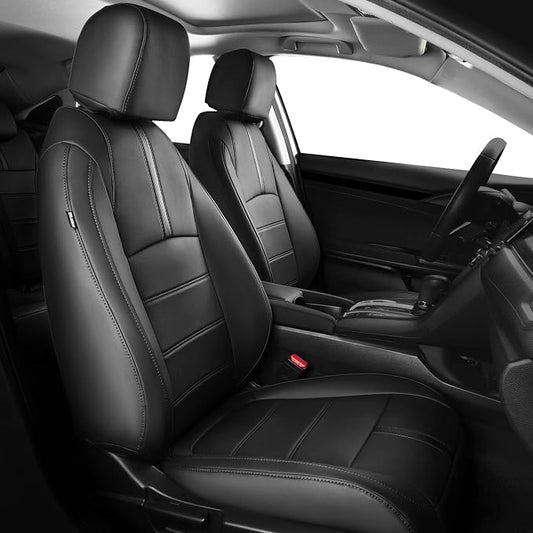 Seat Covers for Honda Civic Hatchback LX, EX, EXL, Sport, Touring, 2016-2021, Faux Leather Car Seats Cover Full Set Seatback Waterproof, Black (60/40 Split Seatback)