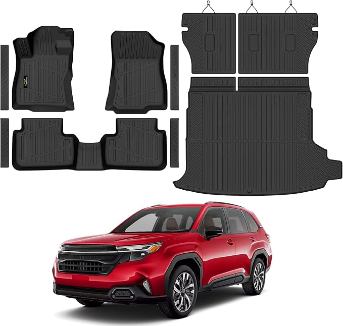 Floor Mats Fit for Subaru Forester Hybrid 2025 2026 Trunk Mat with Backrest Mat All Weather TPE Rubber Cargo Liner Back Seat Protector Full Set for Forester 2025 Plug-in Hybrid Accessories, Black