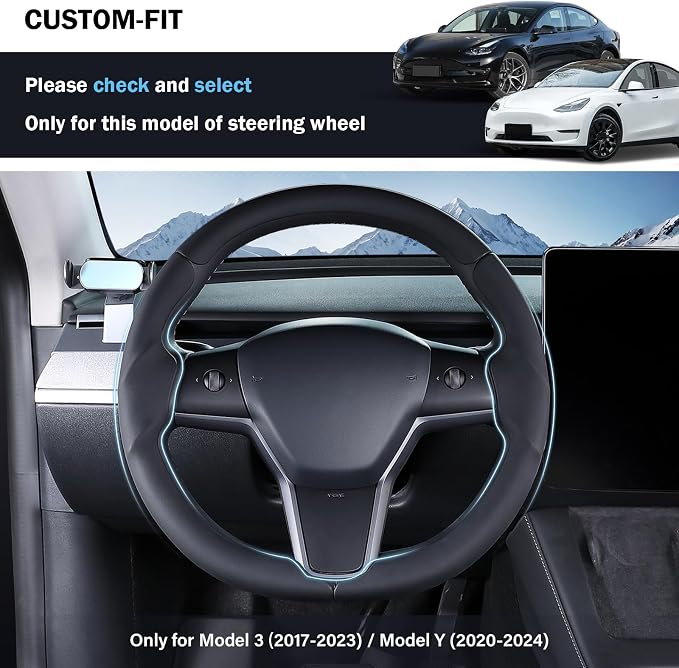 Steering Wheel Cover for Tesla Model 3 (2017-2023) / Model Y (2020-2024),Anti-Slip,Comfortable Grip, Breathable,Customized for Tesla Model 3/Y Accessories,Black