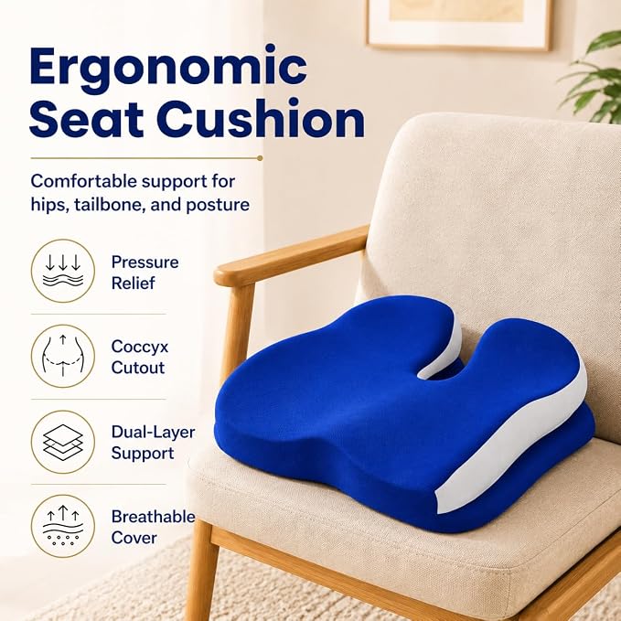 Memory Foam Seat Car Computer Desk Chair Cushion，Cushion For Tailbone Pain Relief Cushion Office Chair Butt Pillow Seat Cushions For Office Chairs Wheelchair Cushion For Long Sitting Back Pain Blue | Suitable for prolonged sitting, relieves tailbone pa...