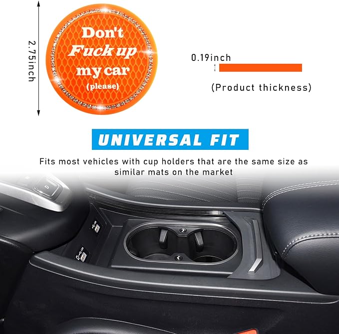 4 PCS Bling Car Cup Coaster, 2.75 Inch Anti-Slip Cup Holder Insert Coasters, Universal Crystal Rhinestone Auto Drink Car Cup Mat, Interior Car Accessories for Women Girls (Orange)