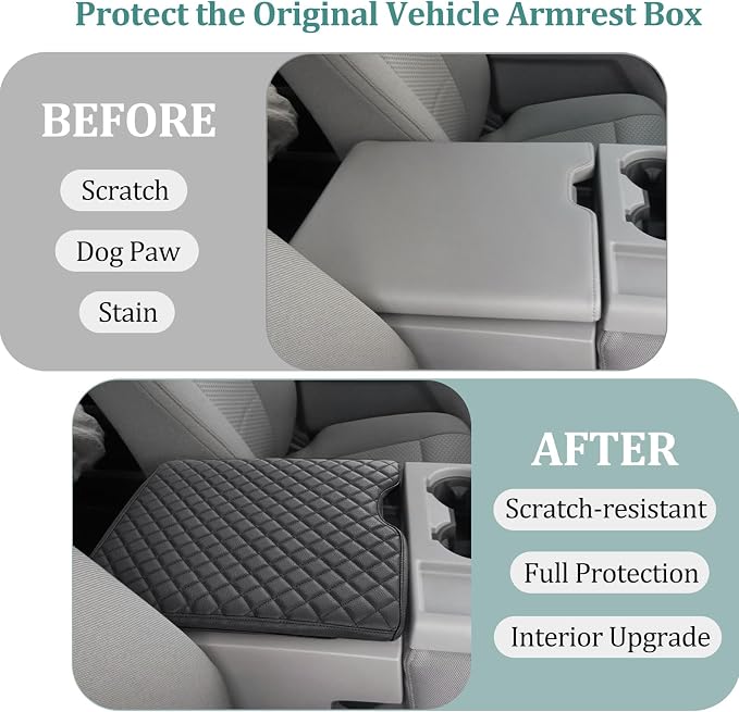 JDMCAR Armrest Cover for 2015-2024 2025 Ford F150 Accessories, 2017-2025 F250 F350 F450 with 40/20/40 Jump Seat, Customized Anti-Scratch Leather Armrest Lid Protector Pad (Jump Seat Only)