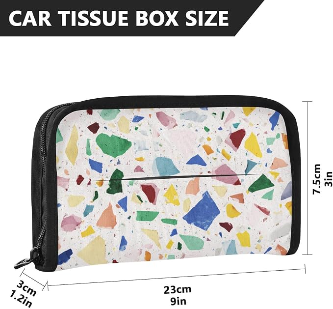Light Colorful Terrazzo Car Tissue Holder Durable Napkin Holder Hanging Tissue Holders Case Car Tissues Bag for Sun Visor Seat Back Universal Auto