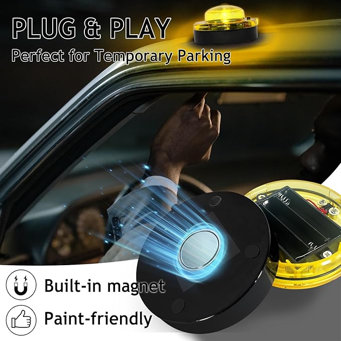 GT-Lite 2 Pack LED Emergency Beacons Yellow,Magnetic Base,2 Modes Flash or Steady,For Roadside Emergency Kit or Amish Buggy,RV,Boat,Super Bright Crush Resistant