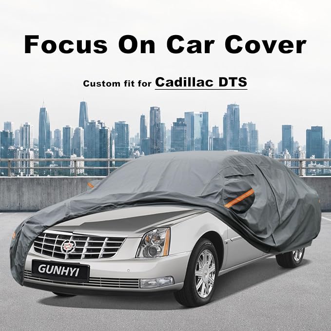 GUNHYI Premium Car Cover Custom Fit Cadillac DTS, 16 Layers Heavy Duty Car Cover Waterproof All Weather with Zipper Door for Sun Rain Snow Dust Uv Protection