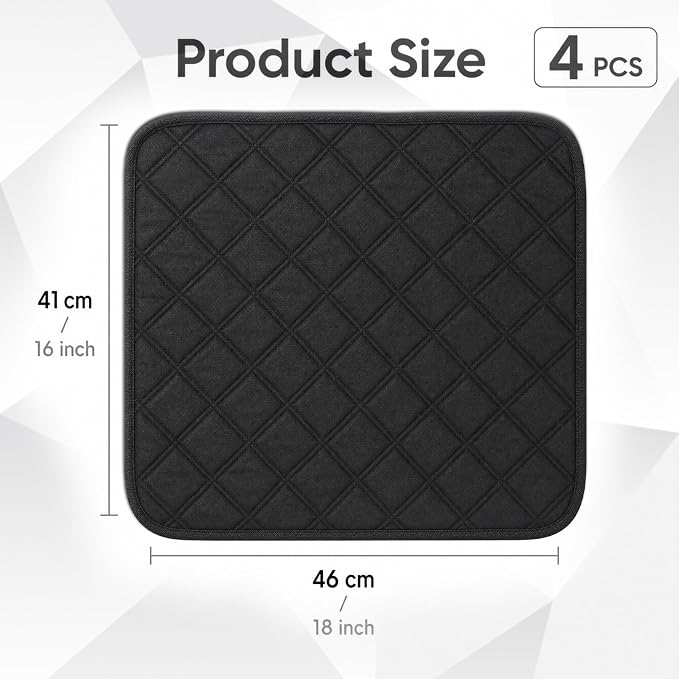 4 Pack Waterproof Chair Pads for Incontinence, 18" x 16" Reusable | Seat Protector Pads, Black Washable Seat Cover Non-Slip Absorbent Pee Cover for Incontinence Bed Wheelchair Adults