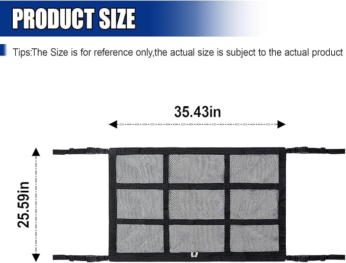 Car Ceiling Cargo Net Pocket, 35"×26"Double-Layer Roof Storage Net | Car Camping Essentials Mesh Organizer with Adjustable Buckles, Universal Long Road Trip Auto Accessory for Sedan, Truck, SUV