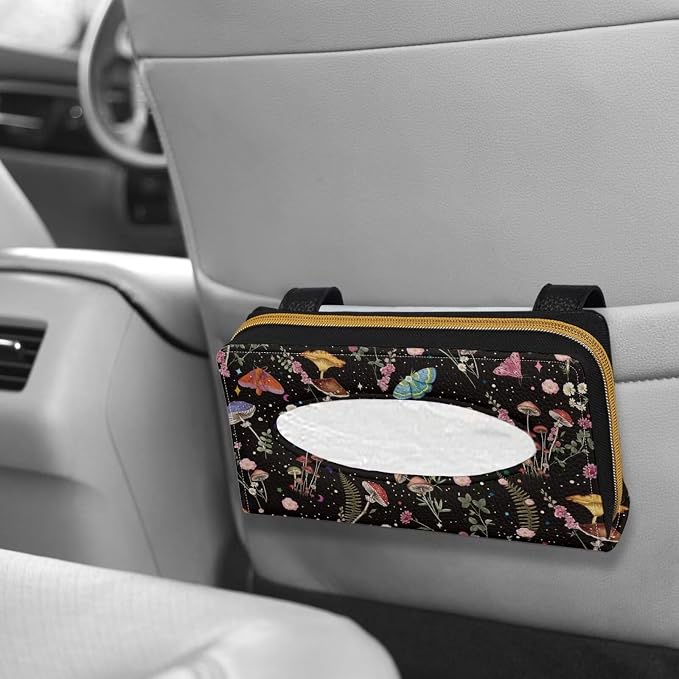 Mushroom Print PU Leather Car Tissue Holder for Car Car Visor Accessories Universal Visor Tissue Holder Napkin Holder for Sedans SU