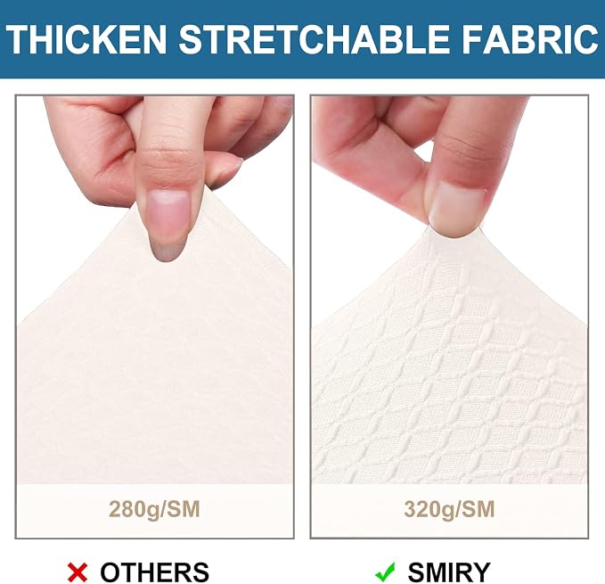 Smiry Waterproof Seat Covers for Dining Room Chairs Set of 2, Stretch Jacquard Removable Washable Chair Seat Slipcovers Protector, No Rear Covers, Ivory