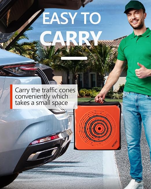 BATTIFE [2 Pack] 36 Inch Collapsible Traffic Safety Cones, Orange Cones, Multi Purpose Pop-up Cones with Reflective Collar, for Road Parking, Driving Practice