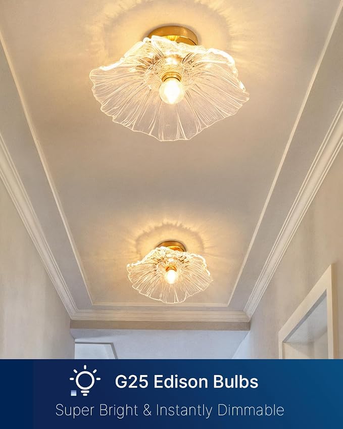 FLSNT 12 Pack Amber Glass LED Edison Bulbs, G25 Globe Light Bulbs 2200K Warm White, Dimmable Decorative Bulbs for Bathroom & Living Room, 40W Equivalent 400LM, CRI90+ E26 Base, UL Listed