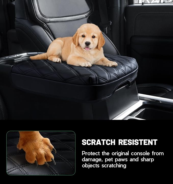 Sinvanho Center Console Cover for 2023 2024 2025 Ford F250 F350 F450 F550 Super Duty, PU Leather Armrest Box Cover, Truck Interior Accessories with Hidden Pockets (Fits Bucket Seat Console Only)