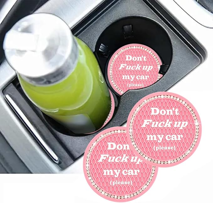 2 PCS Bling Car Cup Coaster, 2.75 Inch Anti-Slip Cup Holder Insert Coasters, Crystal Rhinestone Auto Drink Car Cup Mat for Women Girls, Universal Interior Car Accessories (Pink)