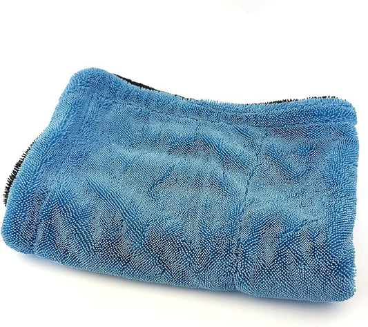1200GSM Microfiber Car Drying Towel, Double-Twist Loop, Ultra-Absorbent, Quick-Dry, Lint- & Streak-Free, Scratch-Safe, for Car Wash & Detailing (1 Pack) (Dark Grey & Light Blue, 16" x 24")