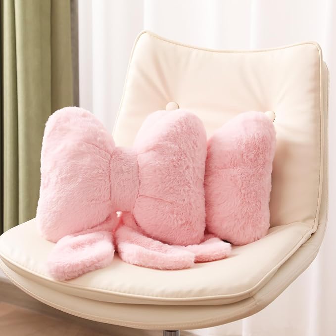 Macarrie 2 Pcs Pink Car Neck Pillow Plush Butterfly Bow Car Headrest Pillow Comfortable Seat Neck Support Cute Head Rest Accessories for Driving Travel Driver Chair Girl Interior Decor(Solid)