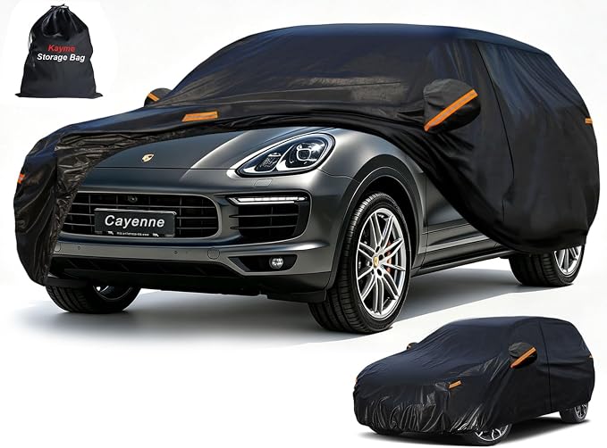 Kayme 7 Layers SUV Car Cover Custom Fit for Porsche Cayenne (2002-2025) Waterproof All Weather for Automobiles, Outdoor Full Cover Rain Sun UV Protection.Black