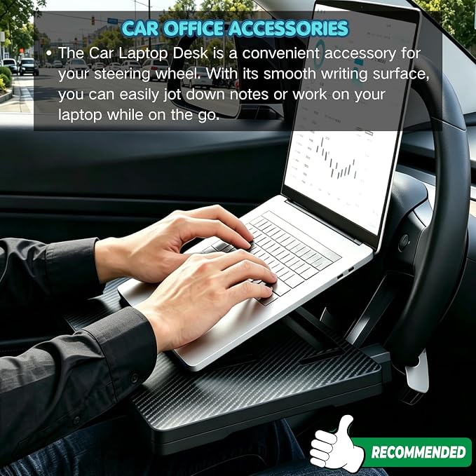 2-in-1 Car Steering Wheel Desk & Seat Gap Organizer Filler Tray | Foldable Adjustable Height Car Desk for Laptop Computer Tablet, Eating - Portable Table for Car Workstation Truck SUV Tesla