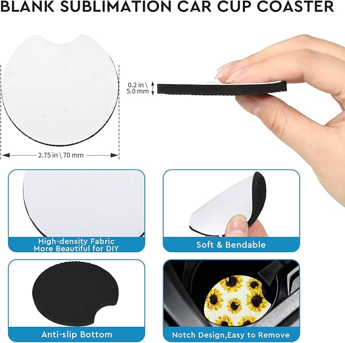 40PCS Sublimation Blank Car Coasters,2.75in/5mm Circular Opening Blank Sublimation Coasters for Thermal Sublimation Heat Transfer DIY Crafts Painting