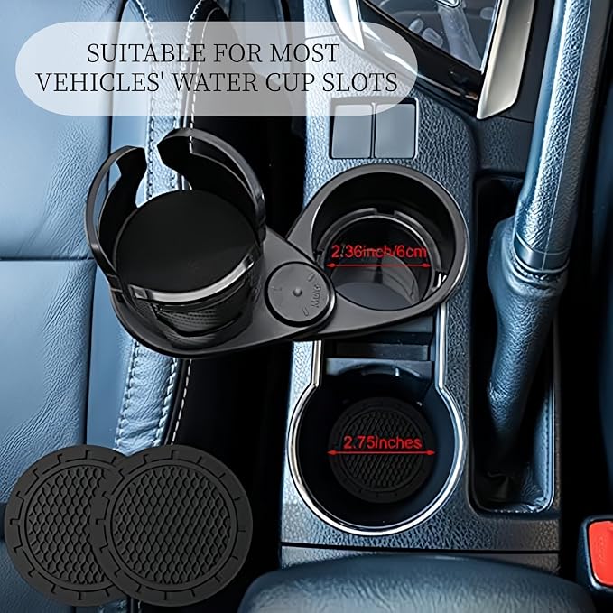 Dual Car Cup Holder Expander with 2.59" Base, 2-in-1 Universal Cup Holder Extender, 16 Cushion Pads for Stability, Expandable Top (2.87"-5.9") for Large Bottles, Mugs & Instant Noodle Bowls