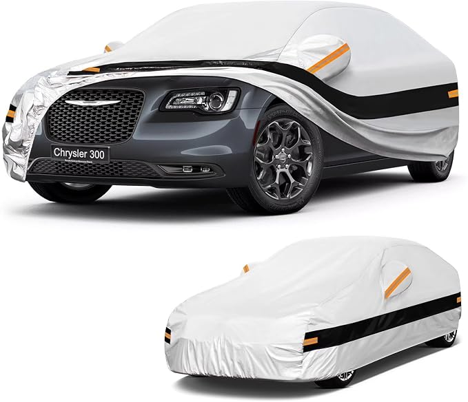10 Layers Car Cover Custom Fit for Chrysler 300 (2004-2023), Waterproof All Weather for Automobiles, Outdoor Full Cover Sun Dust Rain Protection with Cotton. Silver