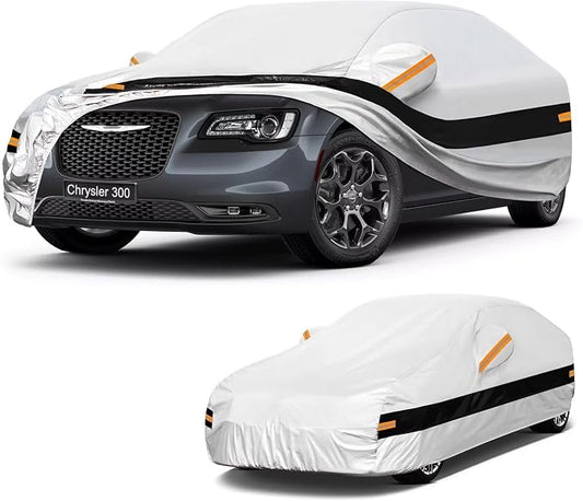 10 Layers Car Cover Custom Fit for Chrysler 300 (2004-2023), Waterproof All Weather for Automobiles, Outdoor Full Cover Sun Dust Rain Protection with Cotton. Silver
