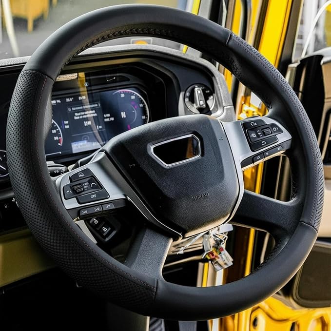 DaisyInner 17.5-18 Inch Steering Wheel Cover for Semi Truck No-Slip & Comfy Grip for Semi Trucks, Rv, Big Rig and 18 Wheelers(Stitching,Leather,Black)