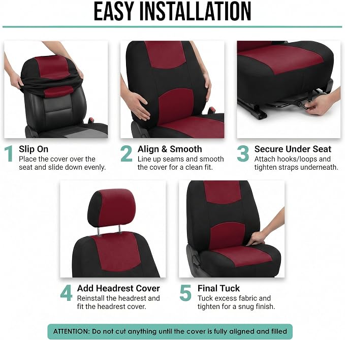 FH Group FB050102 Flat Cloth Seat Covers (Burgundy) Front Set – Universal Fit for Cars Trucks & SUVs