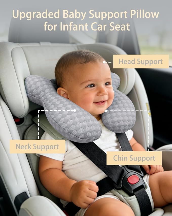 KAKIBLIN Baby Travel Pillow, Upgraded Baby Neck Pillows for Car Seat, Infant Neck Support Pillow for Head and Neck,Newborn Head Support for Car Seat,Pushchair