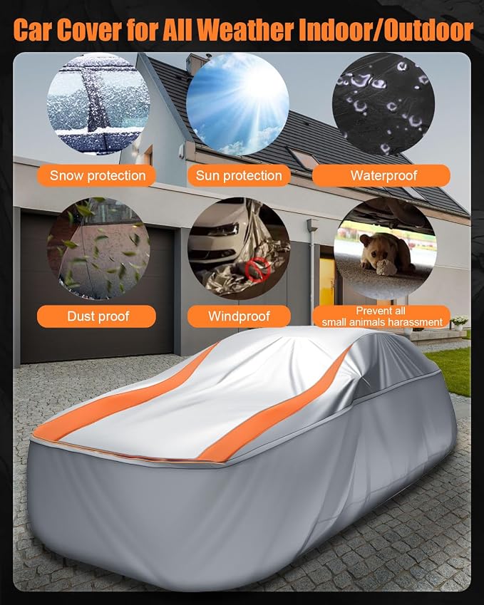 Sliver Full Enclosed Larger SUV Car Cover Universal Fit Tahoe/Traverse,Sienna,BMW X7/XM,Audi Q6/Q7,GLS/EQS,Yukon,Lexus LX/TX,GL8,Odyssey,Ford Flex,Durango,Infiniti QX60/80,EM90,Pacifica