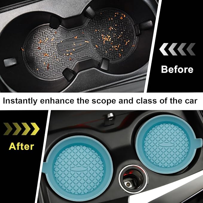 Ohleats 2 PCS Car Cup Coaster, 2.75 Inch Silicone Non-Slip Auto Cup Holder Insert Coasters, Universal Recessed Drink Cup Mat for Most Vehicles, Interior Decor Car Accessories (Ether)