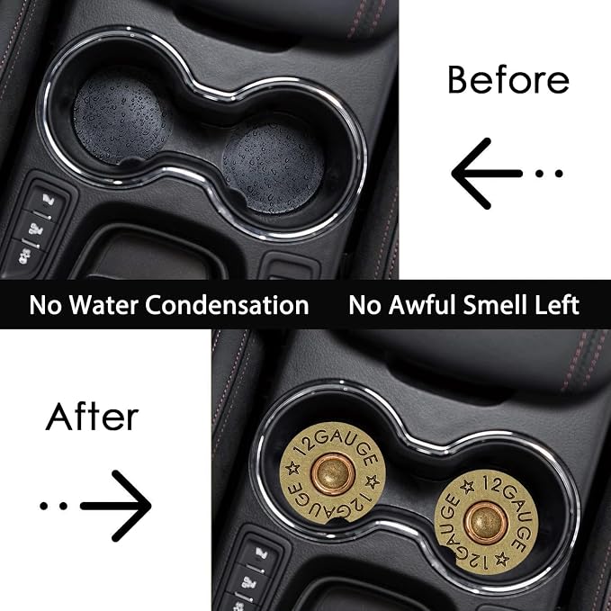 2 Pack Cool 12 Gauge Bullet Car Cup Holder Coasters Universal Neoprene | 2.75" Universal Size Anti Slip Rubber Mat, Auto Cup Holder Accessories for SUV Truck, Bullet Gifts for Men Dad