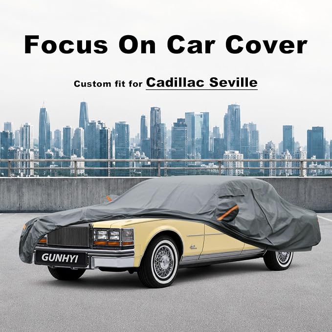 GUNHYI Premium Car Cover Custom Fit Cadillac Seville(1986–1991), 16 Layers Heavy Duty Car Cover Waterproof All Weather with Zipper Door for Sun Rain Snow Dust Uv Protection