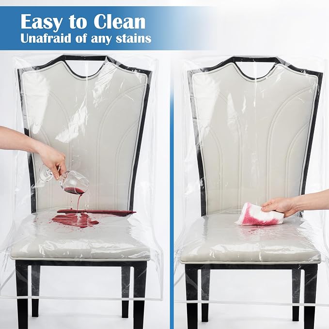 Dining Chair Covers, Waterproof Kitchen Chair Protectors,Clear Plastic Seat Chair Protector,Keep Your Chair Away from Water Dust Stain and Pet Claws W/21 x D/18(Fits 16-23",4 Pack)
