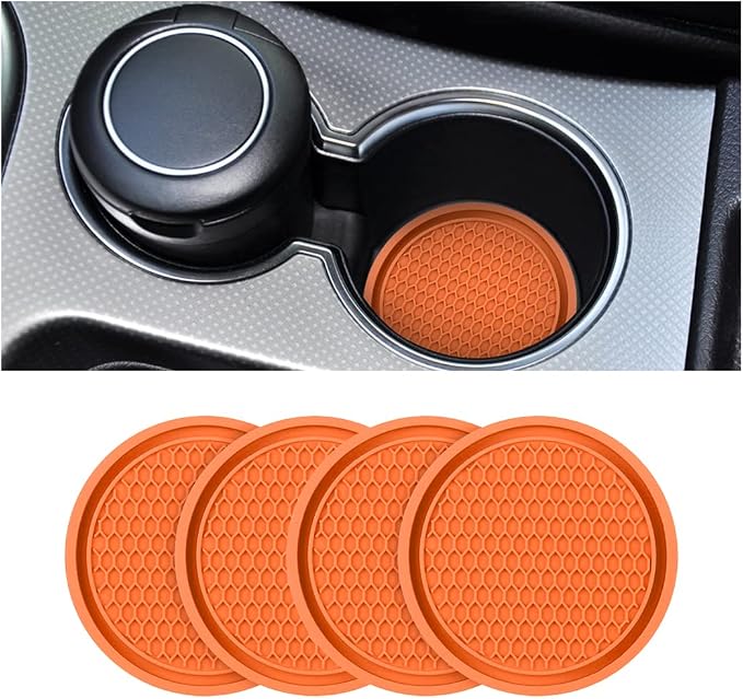 XINLIYA Car Cup Holder Coaster, 4 Pack 2.75 Inch Diameter Non-Slip Universal Insert Coaster, Durable, Suitable for Most Car Interiors, Accessory for Women and Men (Orange)