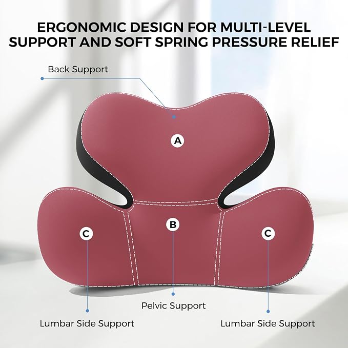 BEBAS Ergonomic Memory Foam Lumbar Support Pillow for Car, Red | Zoned Pressure Relief for Back Support, Lumbar Cushion with Fixed Ring, Breathable Washable Cover, Fits for Driving & Office