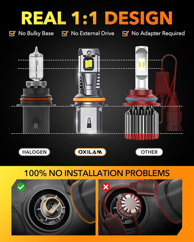 OXILAM 9007 LED Light Bulbs, 1500% Ultra-Brightness, 3-Min Plug-N-Play HB5 Bulb Replacement, 20-Year Lifespan, No Flicker, 99% Compatible, Pack of 2