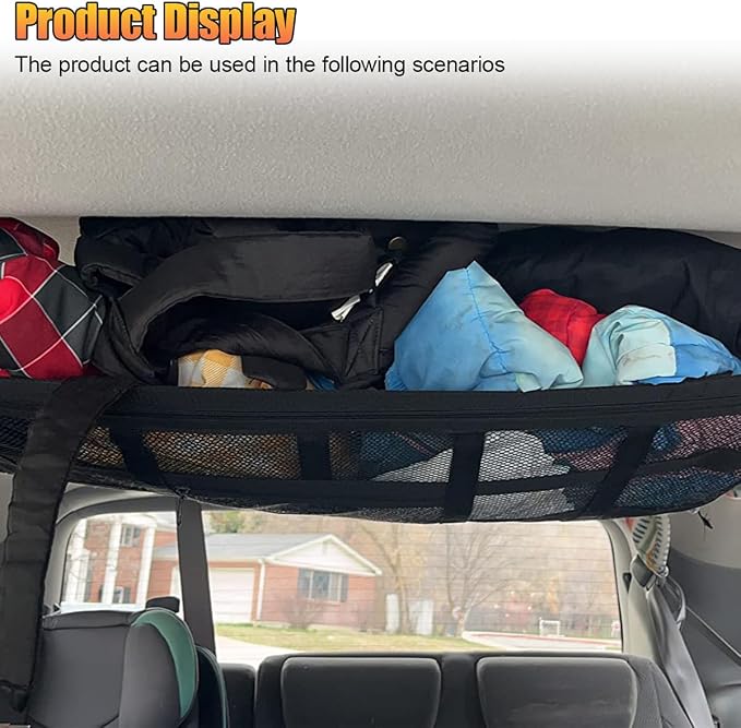 Car Ceiling Cargo Net Pocket, 30" x 21.2" Strengthen Load Bearing & Double-Layer Mesh Vehicle Roof Storage Organizer, Universal Reliable Auto Camping Interior Accessory for Cars Truck SUV